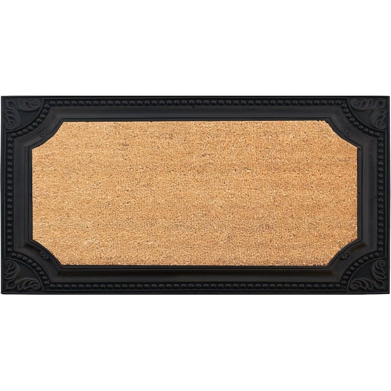 A1HC Rubber Coir Angela Heavy Duty Floral Border Doormat 24"x39" - Black/Beige