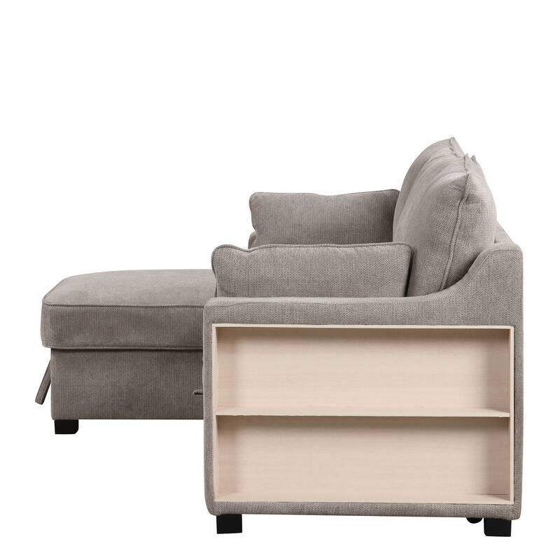 90" Polyester Sleeper Sectional L-Shaped Convertible Sofa Bed with Storage Chaise and USB Ports