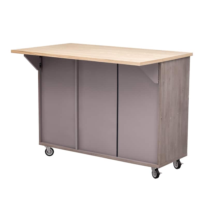 51.2" Wood Rolling Kitchen Island with Drop Leaf and Internal Rack