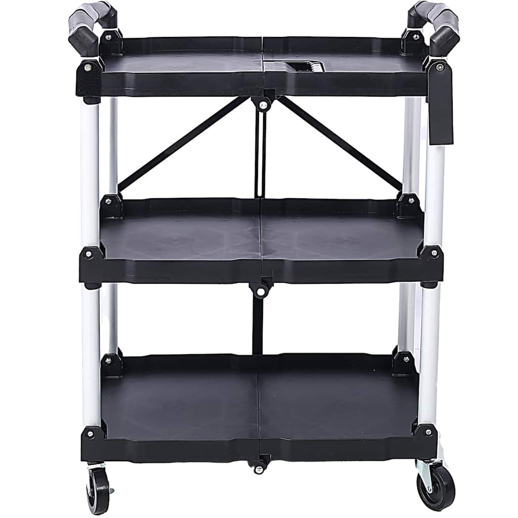 3 Layers Folding Collapsible Service cart Pack-N-Roll Folding Collapsible Service cart, Black, 50 Lb. Load Capacity per Shelf