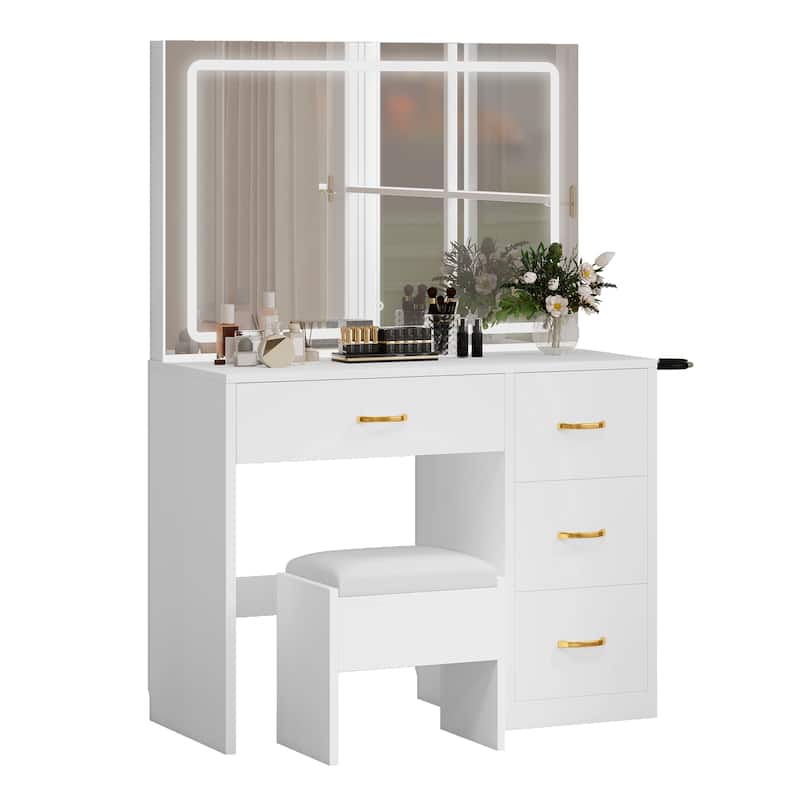Moasis 54"Black Makeup Vanity Table Cushioned Stool Vanity Desk Set