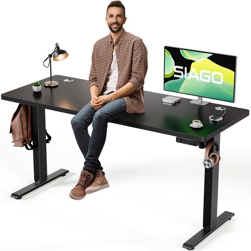 SIAGO 48 x 24 Inch Computer Desk Height Adjustable Electric Sit Stand Up Desk - 24" x 55" - Black
