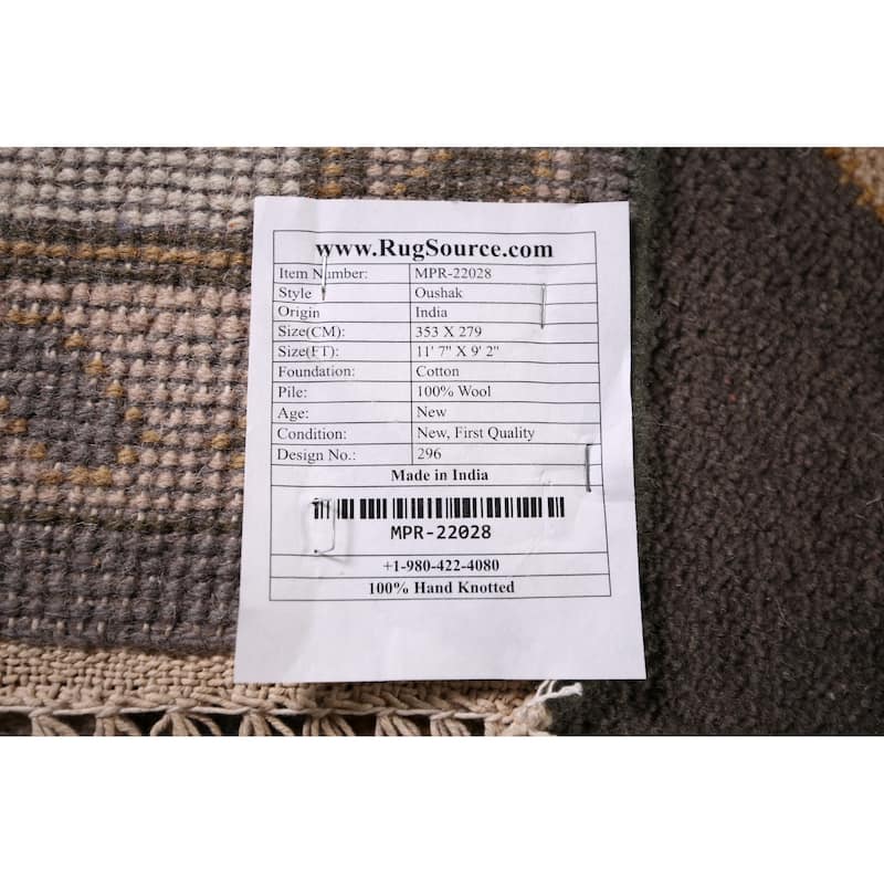 Dark Gray & Ivory Oushak Oriental Area Rug Hand-Knotted Wool Carpet - 9'2" x 11'7"