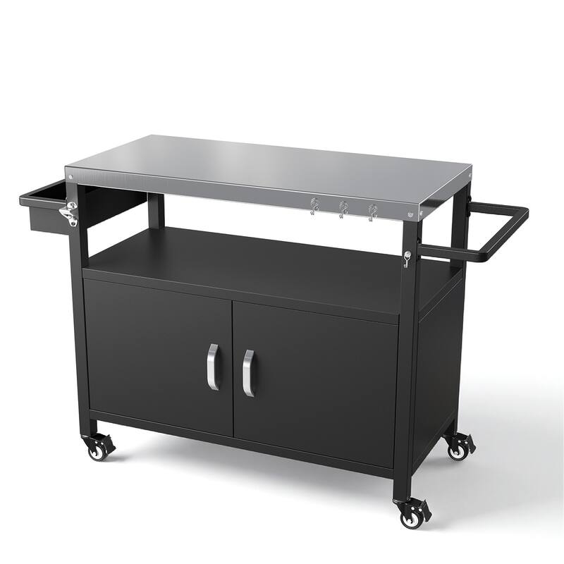 Pocassy Outdoor Grill Cart Table for Kitchen Prep and BBQ Island Table with Wheels.