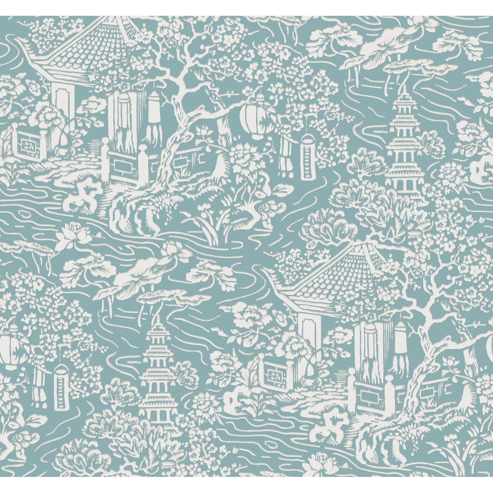 Ronald Redding Chinoiserie Blue & Green Wallpaper