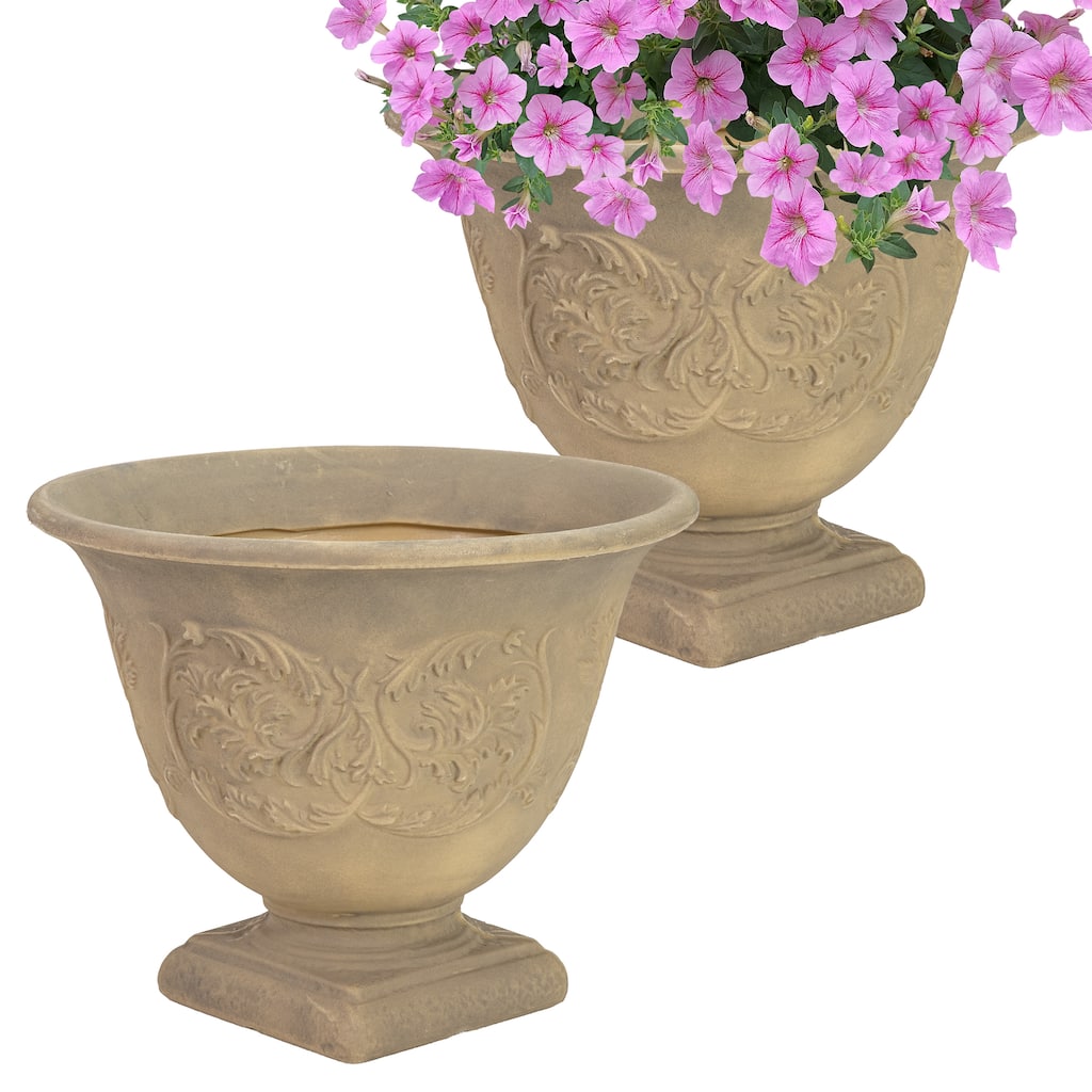 Sunnydaze Darcy Outdoor Double-Walled Flower Pot Planter - Beige -16"-2-PK