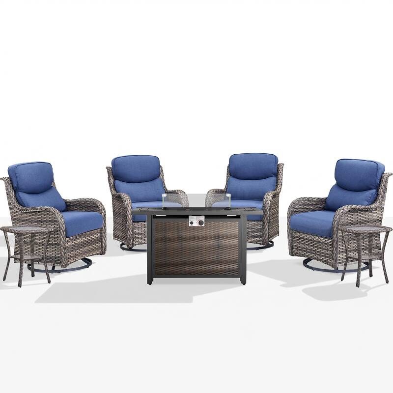 Pocassy 43" Fire Pit Table with Outdoor Swivel Chair Set