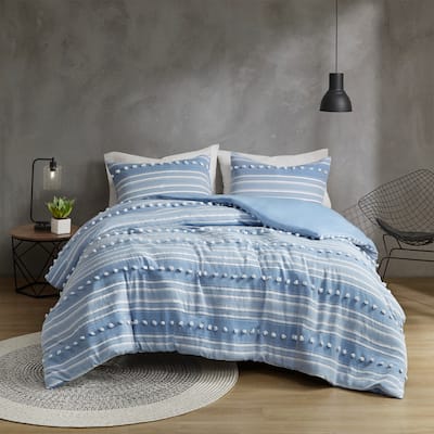 Intelligent Design Cillian Striped Clipped Jacquard Duvet Cover Set