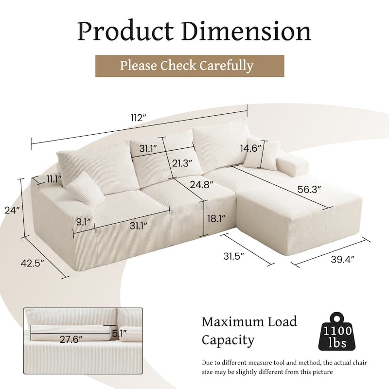 3-Seater Sofa, Plush Compact, No Assembly, Living Room Bedroom