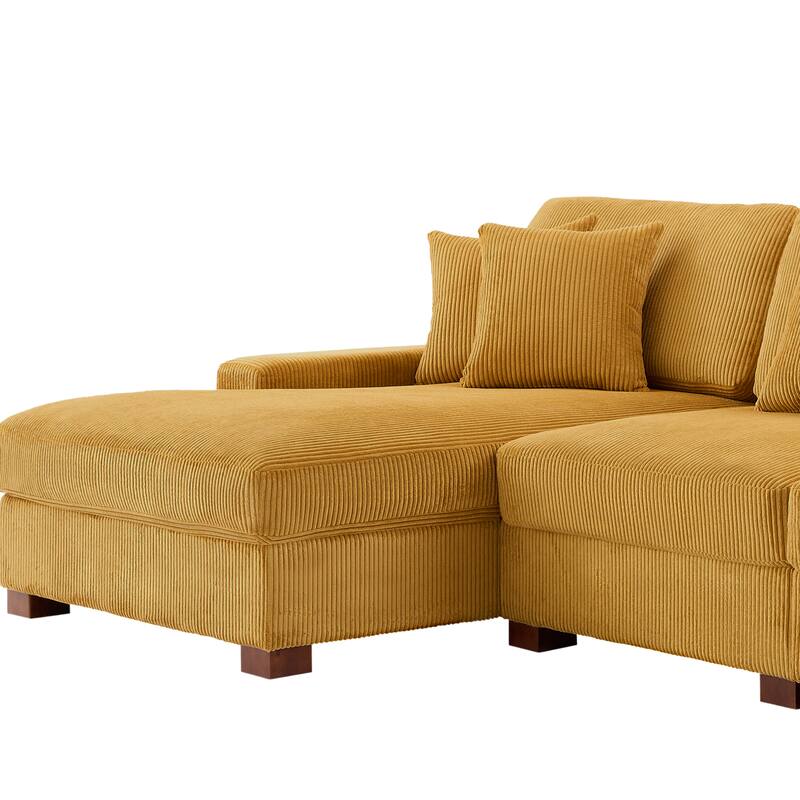 118" W Corduroy L-shape Modular Sectional Sofa with Pillows