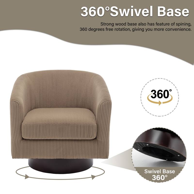 2 Set 360° Swivel Corduroy Accent Chairs Barrel Armchairs