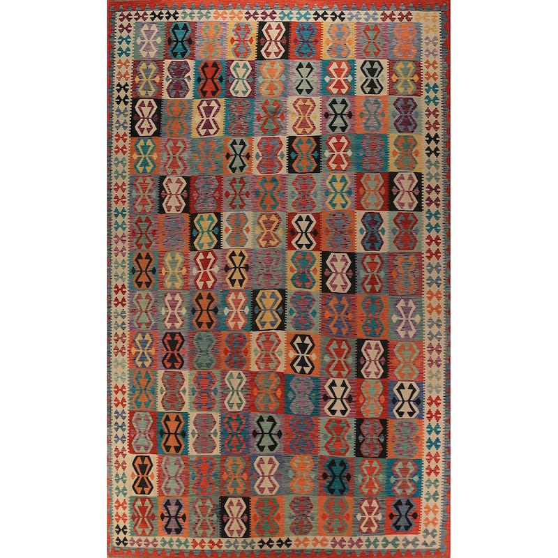 Kilim Oriental Large Rug Hand-Woven Southwestern Wool Carpet - 10'1"x 16'4"