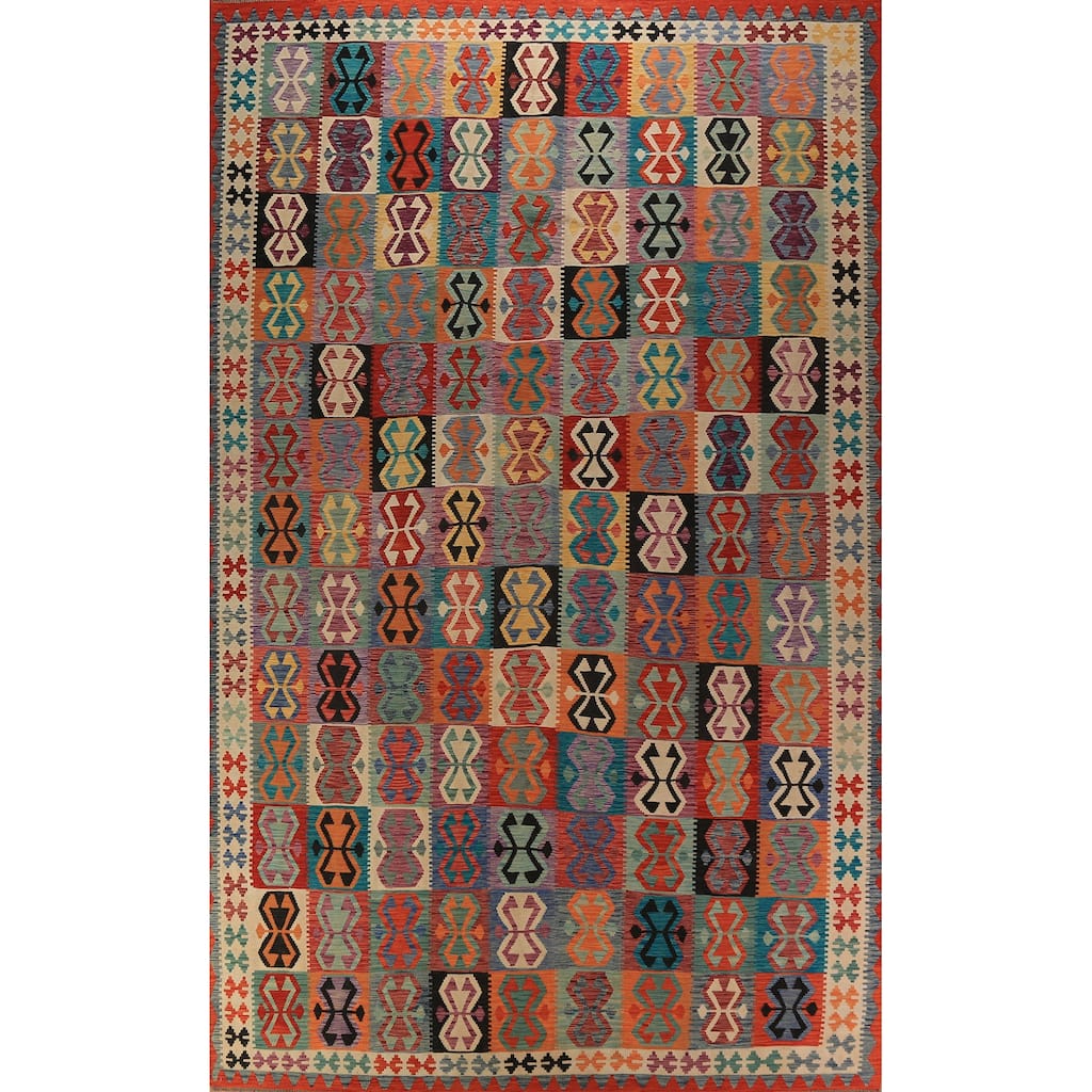 Kilim Oriental Large Rug Hand-Woven Southwestern Wool Carpet - 10'1"x 16'4"