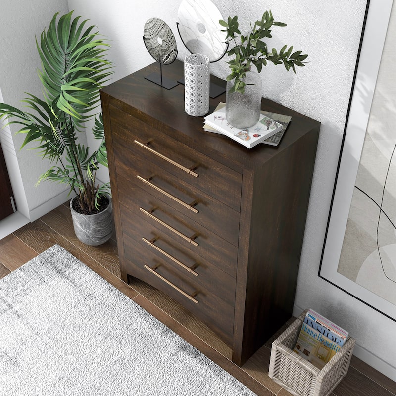 Malgan Traditional Walnut 5-Drawer Wood Vertical Dresser by Furniture of America
