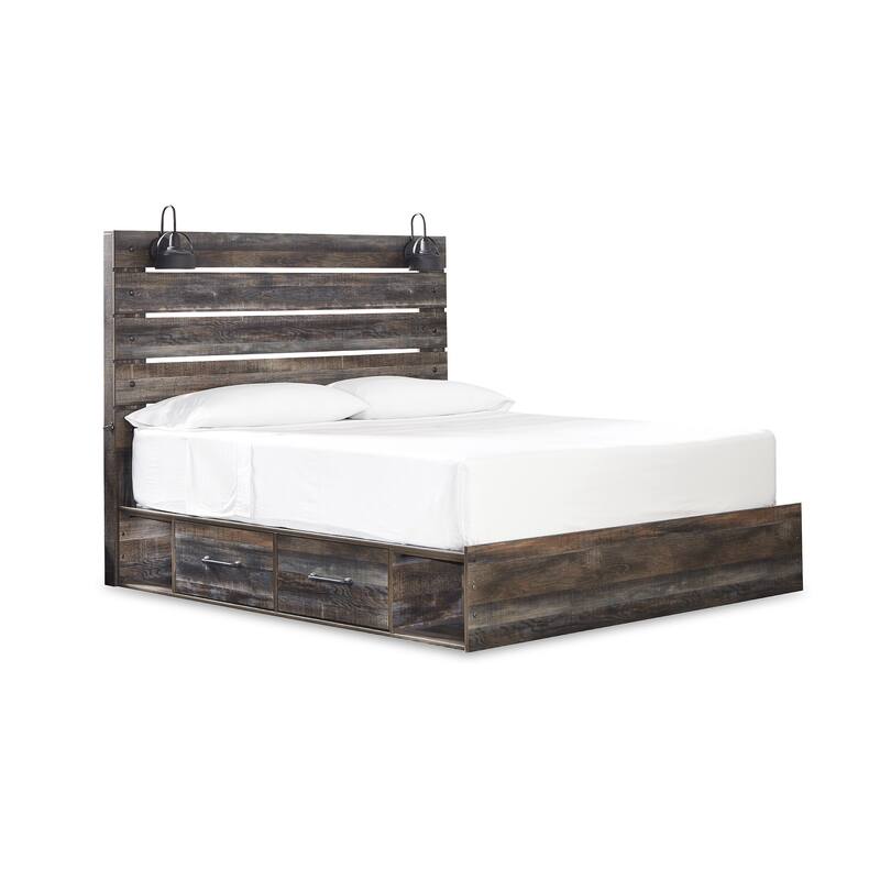 Drystan Rustic Brown Panel Bed with 2 Under Bed Storage Drawers