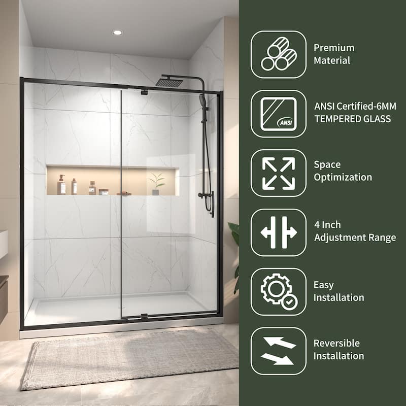 Modland 60"x71" Pivot Swing Shower Door Semi-Frameless in Nickel/Black/Chrome with Tempered Glass