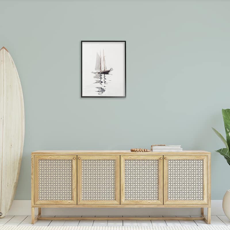Stupell Tranquil Sailboat Vessel Floating Lone Ocean Reflection Framed Wall Art, Design by Lettered and Lined - Off-White