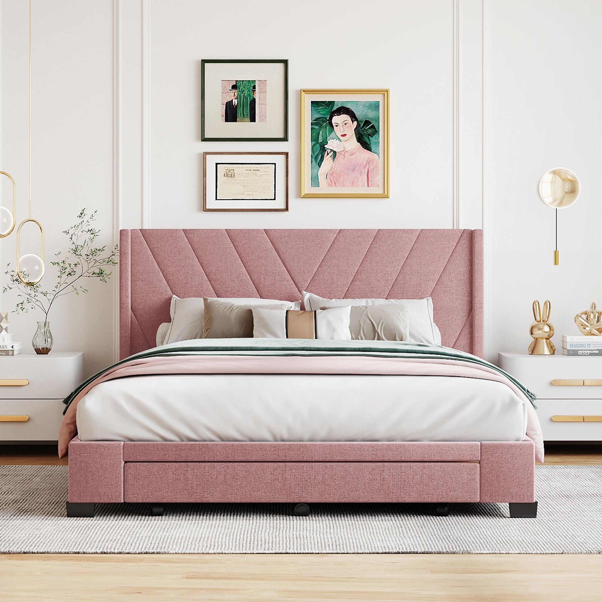 Upholstered wing bed deals