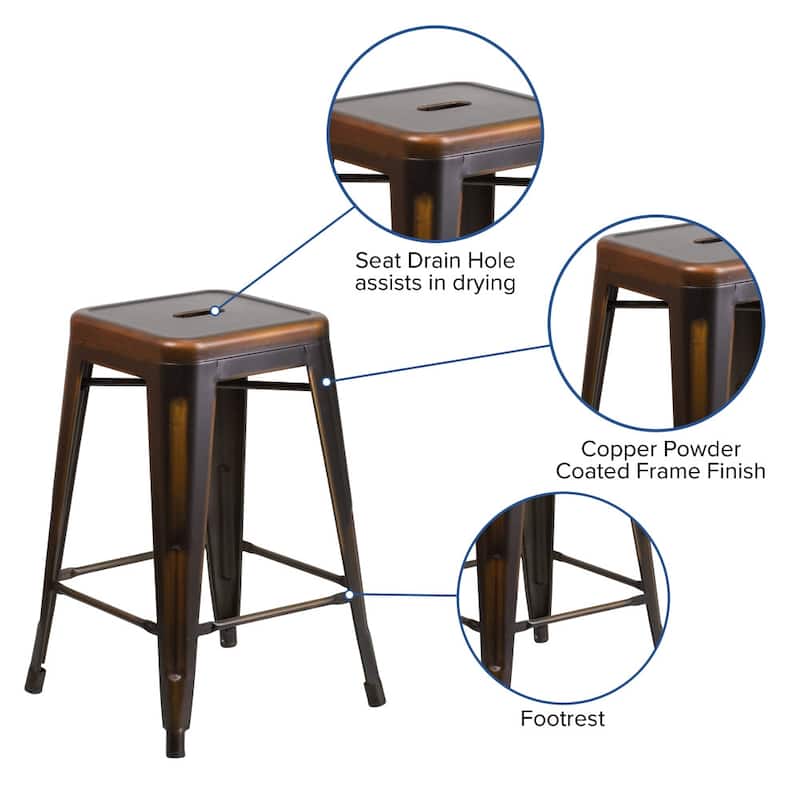 4 Pack 24" High Backless Distressed Metal Indoor-Outdoor Counter Height Stool