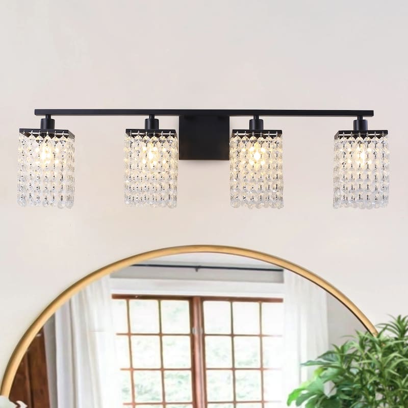 Modern Black Bathroom Vanity Light With Crystal Design