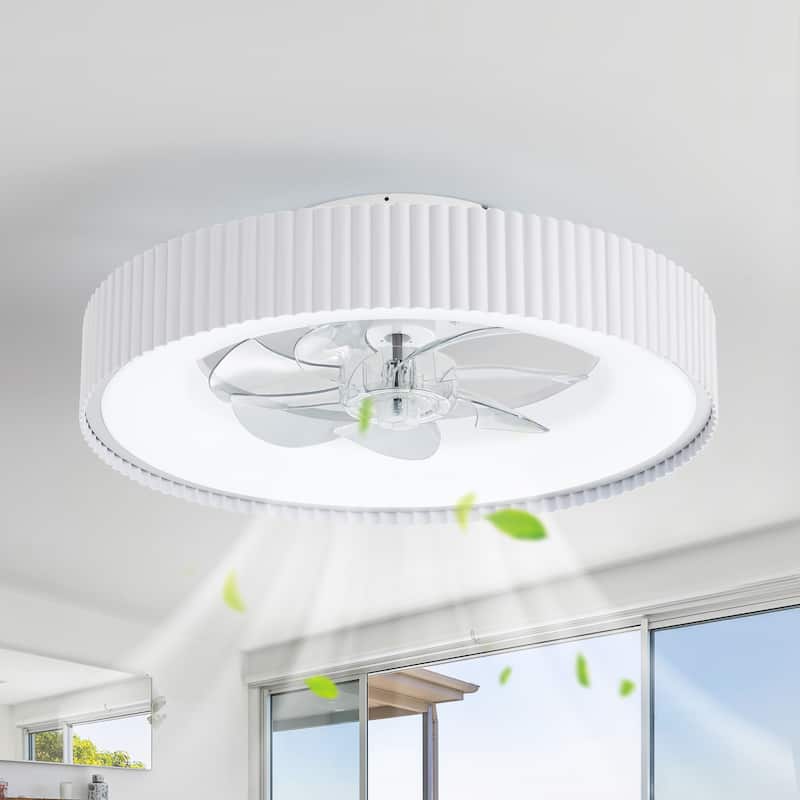 19.3" White Flush Mount 7-Blade Ceiling Fan with Remote and Dimmable LED Light, Stepless Color Temperature - White