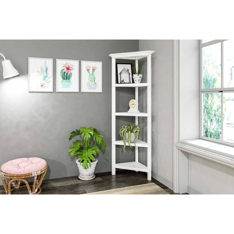 Solid Wood Corner Bookcase for Living Room and 5-Shelf Vertical Unit - 15.25” D x 26.5” W x 60” H