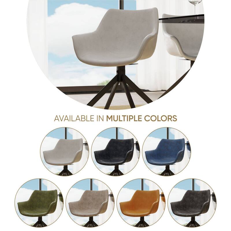 Markley Modern Swivel Dining Chair with Distressed Leather Upholstery, Ergonomic Back, and Black Metal Legs for Home or Office
