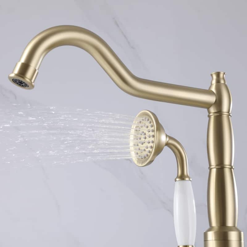 Rbrohant Freestanding Bathtub Faucet with Hand Shower Floor Mount Tub Filler