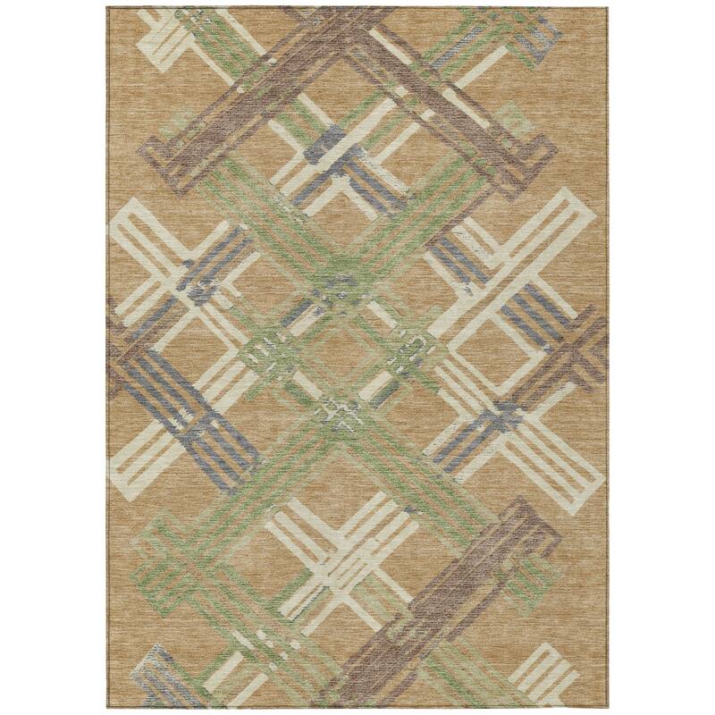 Machine Washable Indoor/ Outdoor Modern Trellis Chantille Rug
