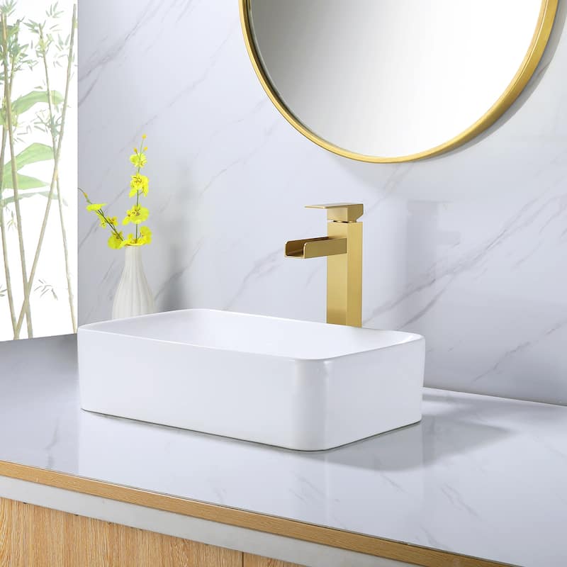 Single Handle Single Hole Bathroom Vessel Waterfall Faucet With Deckplate Included