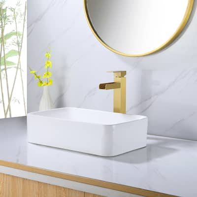 Single Handle Single Hole Bathroom Vessel Waterfall Faucet With Deckplate Included