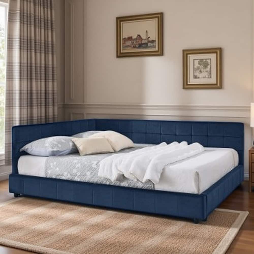 Mid-Century Velvet Queen Daybed with Tufted Backrest and Armrest, Convertible Sofa Bed Frame, Sturdy Upholstered Platform