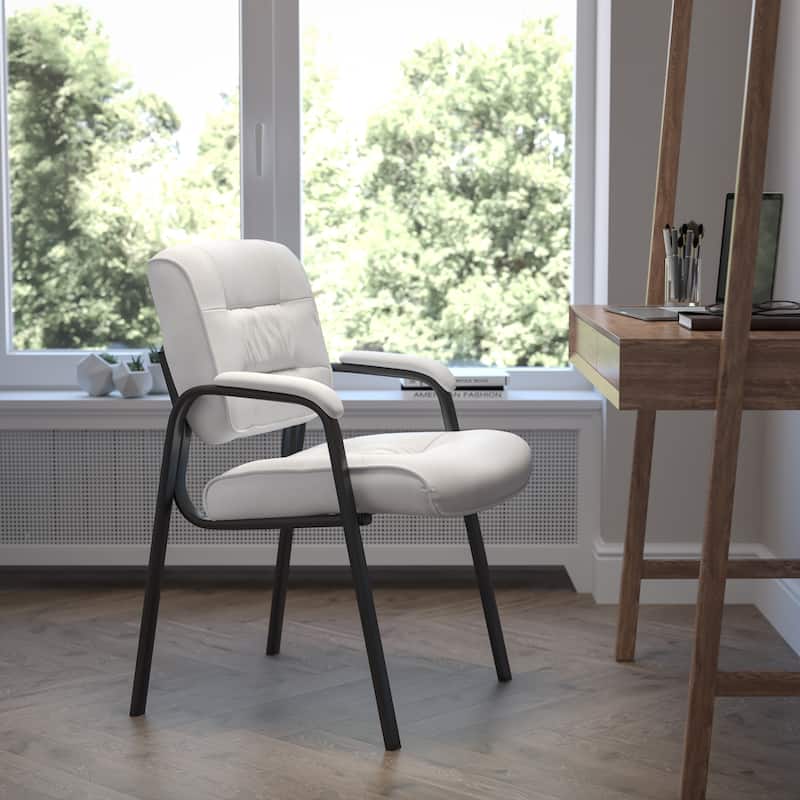 Upholstered Tufted Executive Reception Chair with Padded Arms - 23.25"W x 26"D x 36"H - White Faux Leather