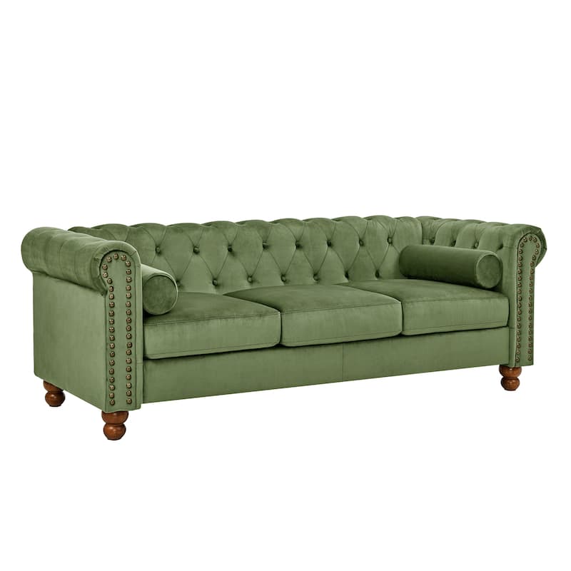 Green 74.5'' Velvet 3-Seater Sofa with Button Tufted Back