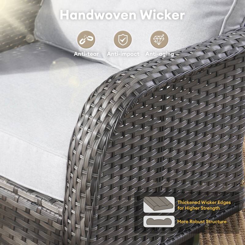HOOOWOOO 6-piece Grey Wicker Outdoor Swivel Rocking Chair Set for Patio