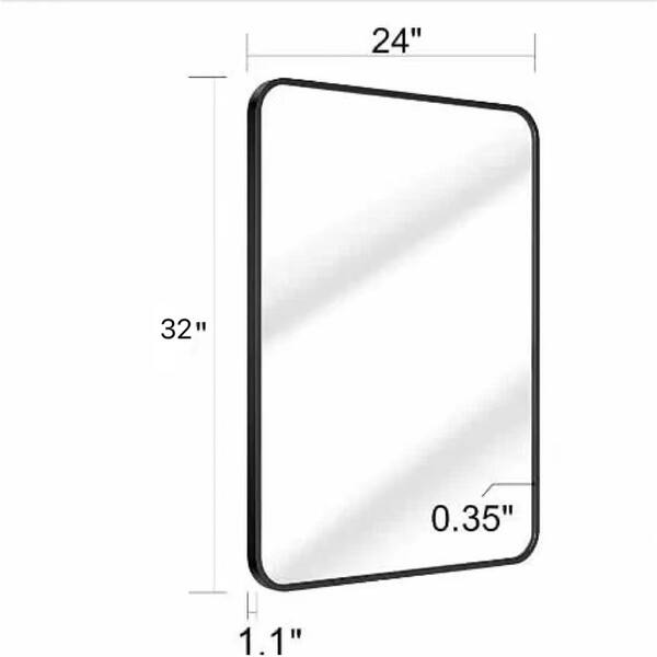 Brush Black Metal Framed Rounded Corner Wall Mount Mirror Bed Bath