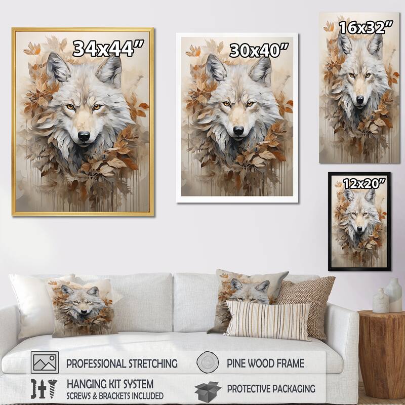 Designart "Minimalism Beige Wolf Expression I" Wolf Animal Wall Art