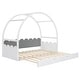 preview thumbnail 8 of 30, Twin Size House Bed Vaulted Roof Bed with Stretchable Trundle & Fence, Unique Adjustable Grounded Bed Twin to King Bed Frame