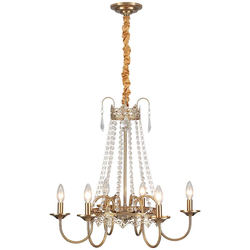 6-Light Dimmable Classic Crystal Chandelier, Industrial Bohemian Style Chandelier for Living Room Kitchen Island Dining Foyer
