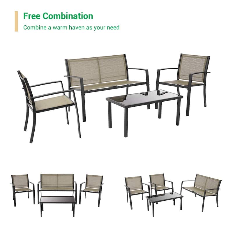 LIVOOSUN Patio 4pcs Textilene Conversation Set /w a Coffee Table