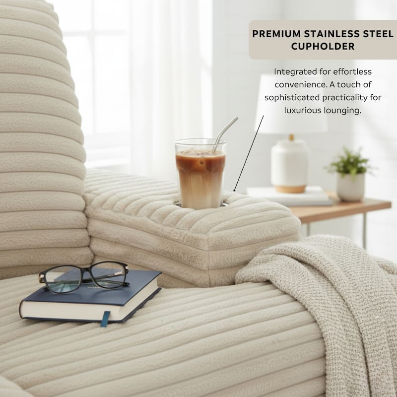Cocoon Faux Fur Corduroy Oversized Chaise Lounge with Cupholders and USB/USB-C