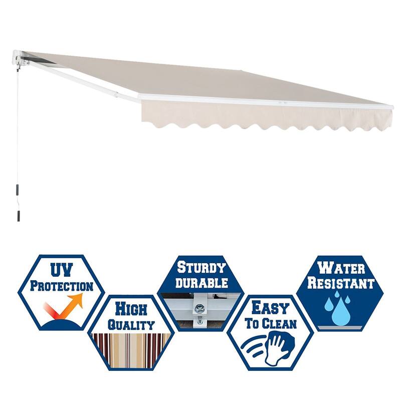 Outsunny 13' x 8' Manual Retractable Sun Shade Patio Awning with Durable Design & Adjustable Length Canopy