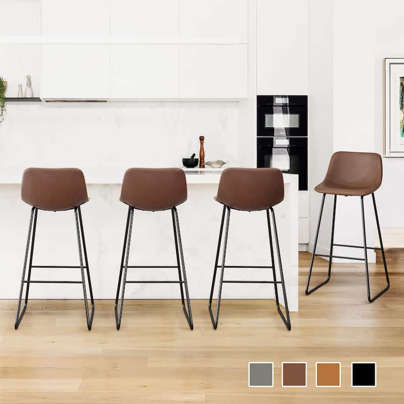 LUE BONA Modern Faux Leather Metal Frame Counter Height Bar Stools (Set of 4)