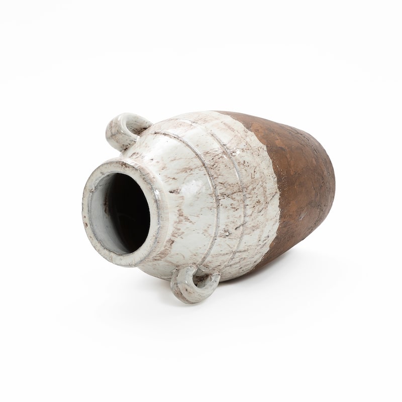 Rustic Cream and Brown Terracotta Urn with Handles 18.5-Inch Tall Vase
