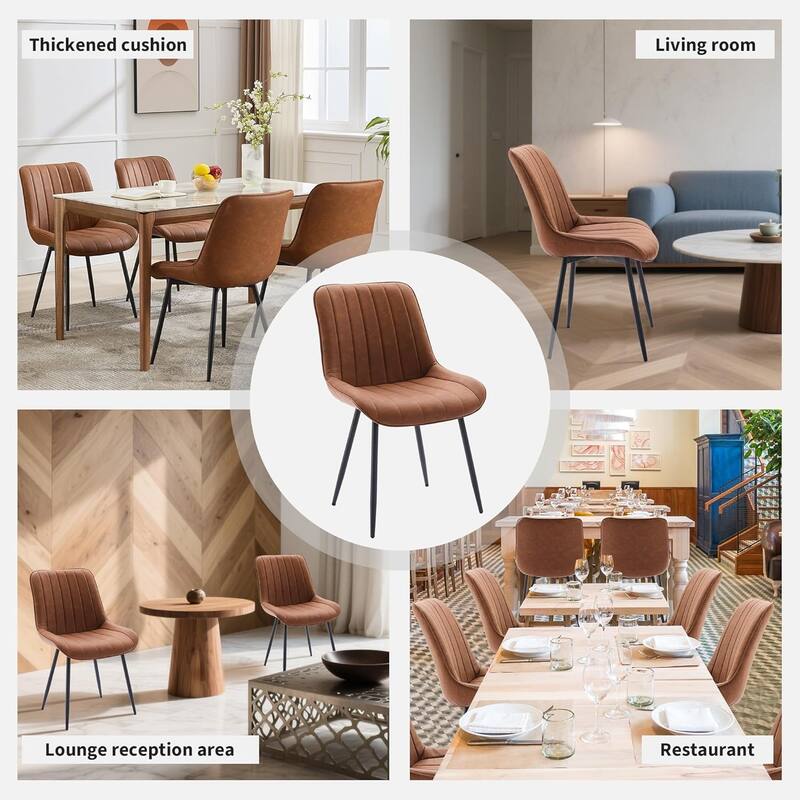 Dining Chairs (Set of 2), Upholstered Side Chair with Faux Leather, Metal Legs