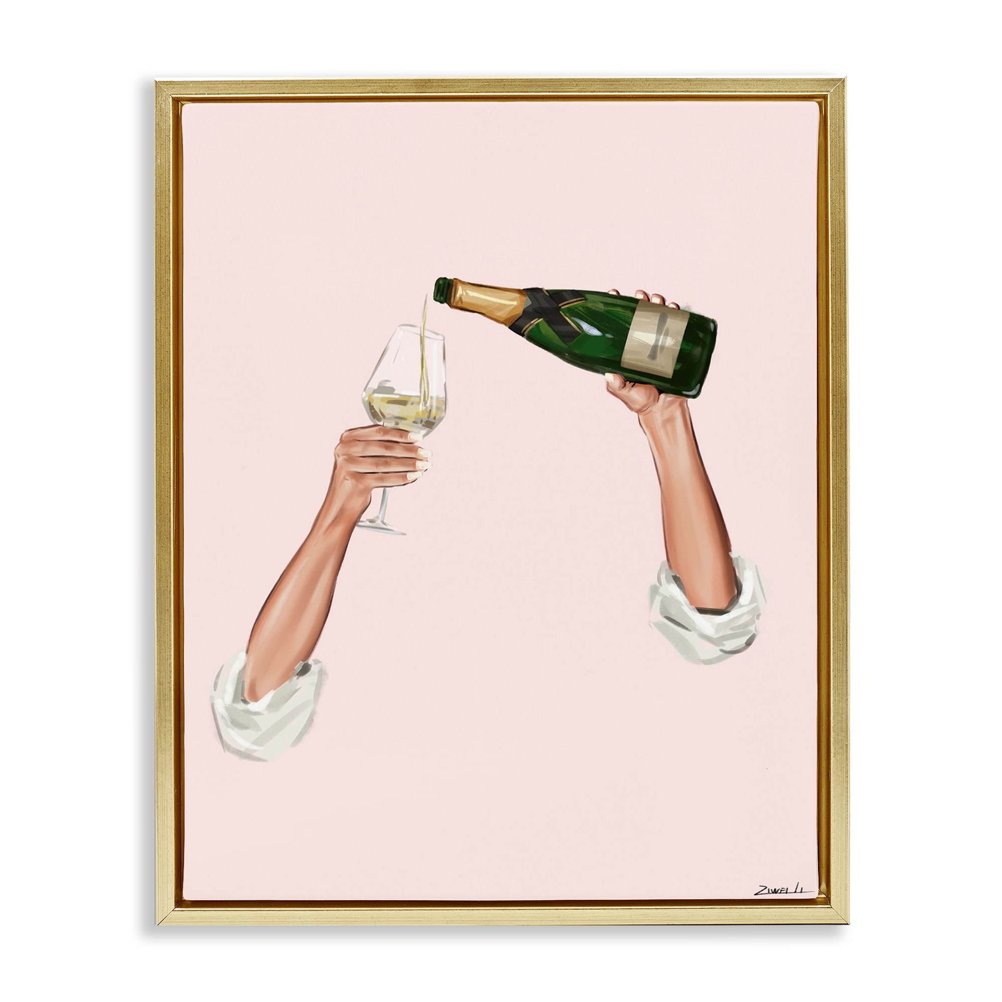 Stupell Champagne Pour on Pink Framed Floater Canvas Wall Art Design By Ziwei Li