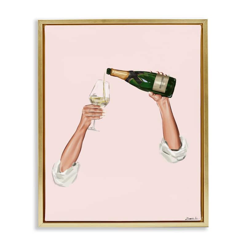 Stupell Champagne Pour on Pink Framed Floater Canvas Wall Art Design By Ziwei Li - 25 x 31 - Gold