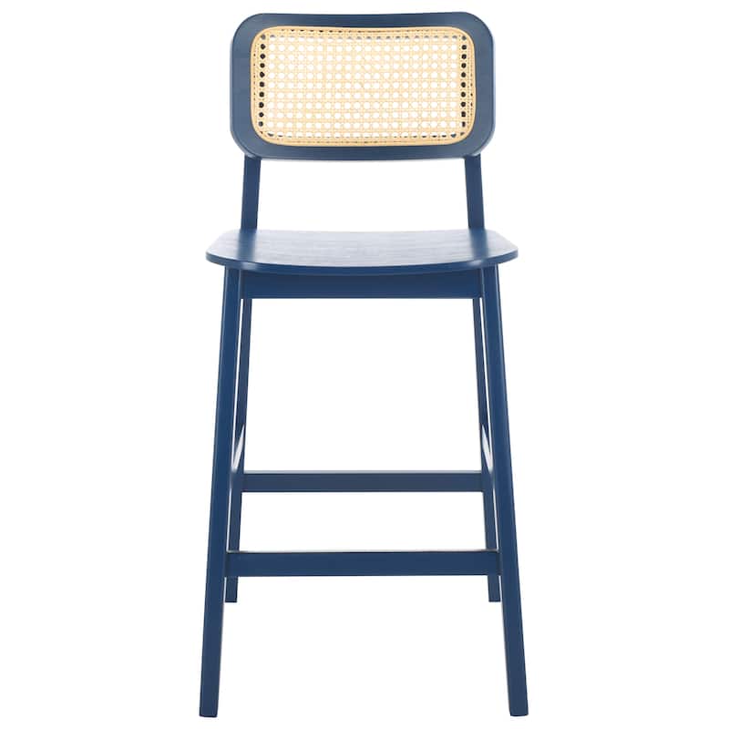 SAFAVIEH Luz Cane 25-inch Counter Stool - 19"W x 23"D x 39"H - Navy/Natural Rattan