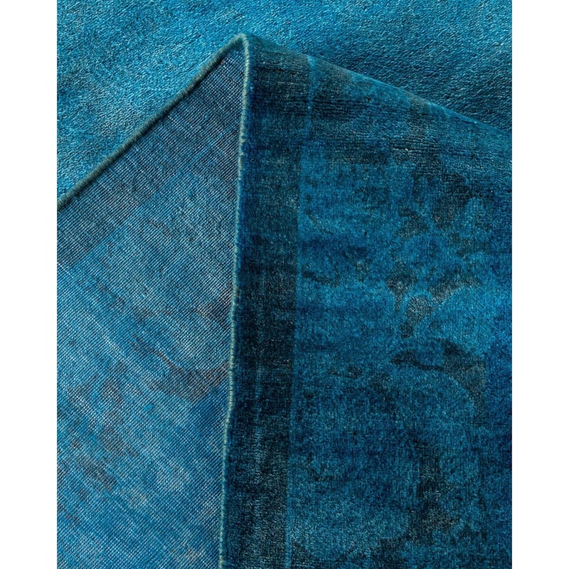 Overton Handknotted Wool Vintage Inspired Contemporary Overdyed Blue Area Rug - 17' 4" x 12' 4"