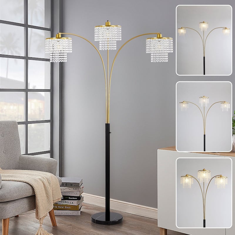 Brio 85" 3-Light Modern Gold Crystal Arc Floor Lamp - 85